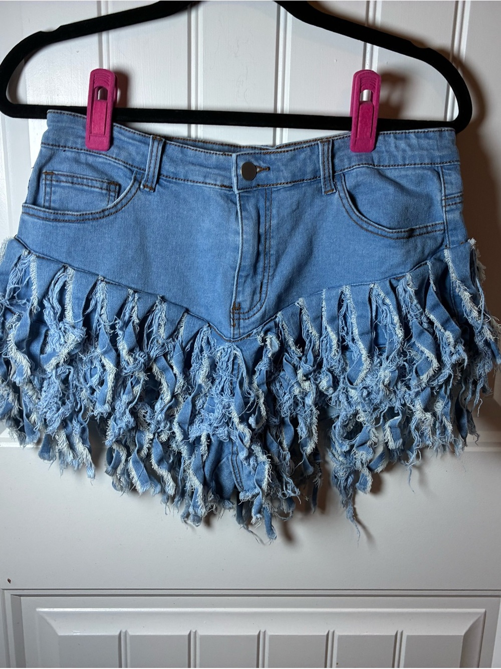 Hot & Delicious Light Blue Distressed Fringe Denim Shorts
